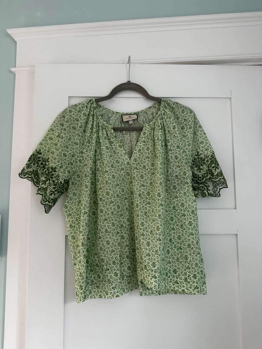 Tuckernuck Green Floral Short Sleeve Blouse